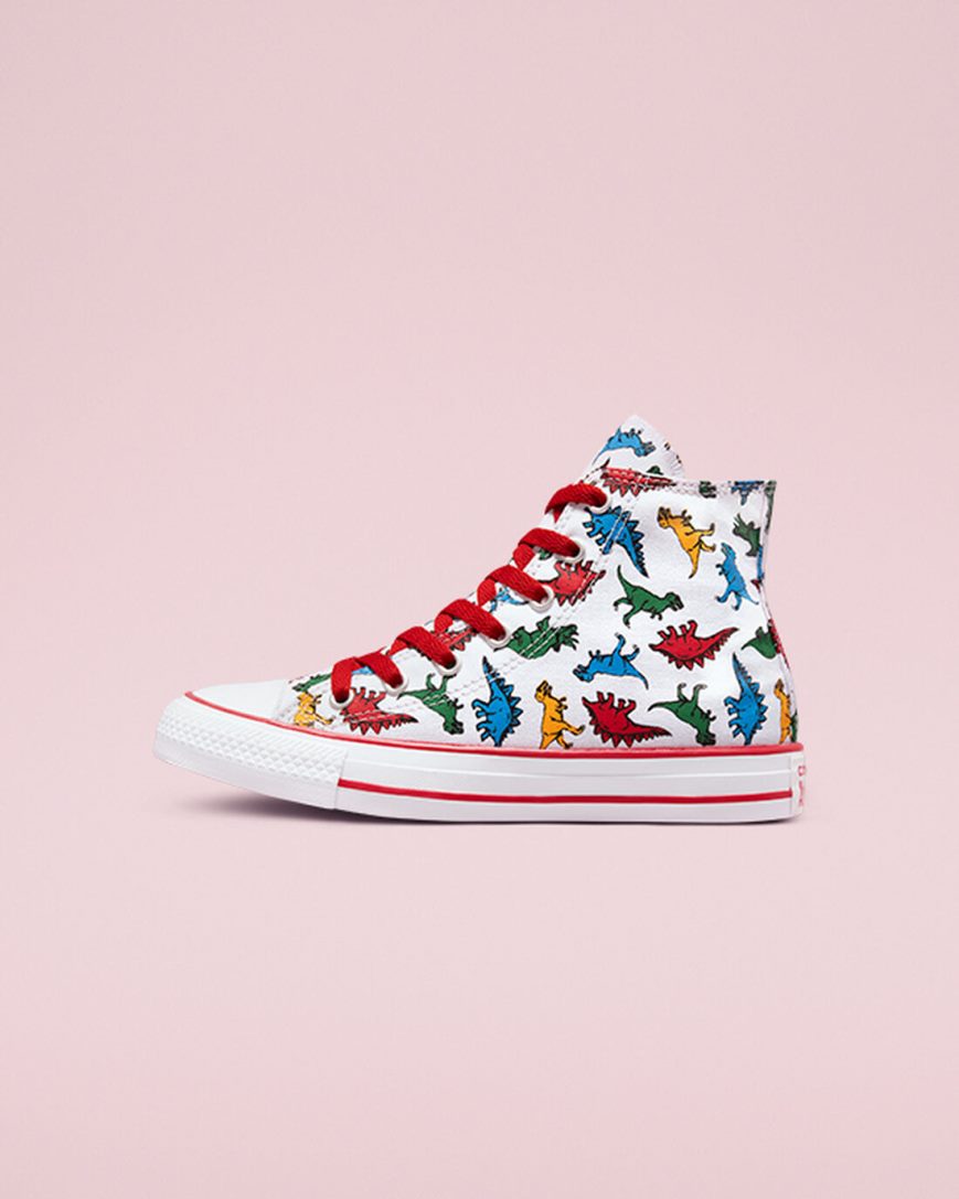 Tenis Converse Chuck Taylor All Star Dinosaurs Cano Alto Menino Branco Vermelhas Azuis | PT W080T19